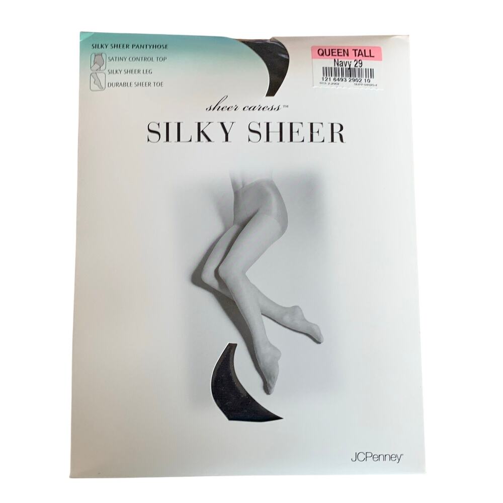 Vintage Sheer Caress Silky Sheer Queen Tall Navy 29 Pantyhose JC Penney0
